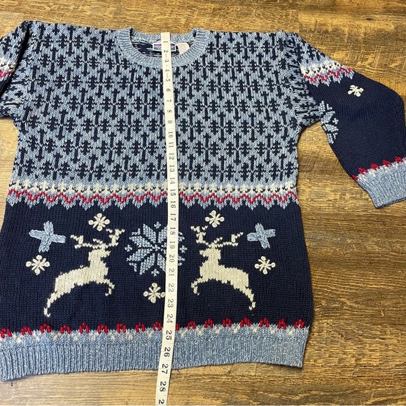 Vintage Fair Isle Nordic Deer Snowflake Sweater Womens Large (14-16) Blue Ski - Picture 4 of 8
